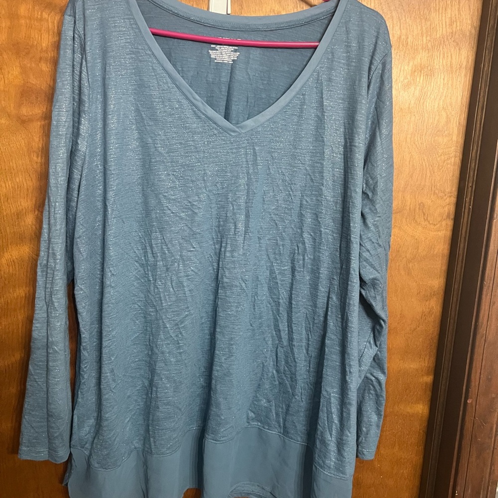 Lane Bryant Teal Long Sleeve V-Neck Top